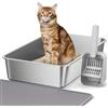 Vailge Lettiera per gatti in acciaio inox, 60 x 40 x 15 cm, grande capacità 28 l, lettiera per gatti con coperchio semi-chiuso, tappetino a doppio strato e paletta per lettiera per gatti
