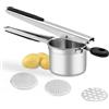BSDLZCH Schiacciapatate, schiacciapatate, schiacciapatate, resistente, con 3 dischi intercambiabili, in acciaio inox, per purè di patate, spätzle, schiacciapatate (argento)