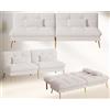 COMHOMA Divano letto con funzione di sonno, rivestimento futon convertibile, divano ad angolo, divano per ospiti a 3 posti, con schienale regolabile in tessuto felpato, bianco
