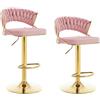 WOLTU Sgabelli da Cucina Set di 2, Sgabelli da Bar Girevoli Altezza Regolabile con Poggiapiedi, Sgabelli Alti con Schienale per Cucina in Velluto, Rosa, BH427rs-2