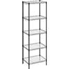 SONGMICS Scaffale da Cucina, Portaoggetti a 5 Ripiani, Scaffale Stretto, 8 Ganci, Organizzatore da Bagno, Pannelli in Plastica PP, Regolabile in Altezza, Metallo, per Cucina, Nero LGR115B01