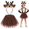 Meleager Costume Renna/Unicorno/Sirena Bambina, Cerchietto e Tutu Gonna Marroni/Rosa/Viola, Vestito da Animale Ragazza per Natale, Carnevale, Halloween, Feste di Compleanno