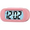 Plumeet Orologio-Sveglia da Viaggio LCD, Sveglia Digitale, con Cover Protettiva in Silicone, Buona Retroilluminazione e Funzione Snooze, Alimentato a batteria (Rosa Chiaro)