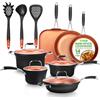 NutriChef Set di Pentole e Padelle Antiaderenti in Rame da 14 Pezzi con Coperchi, Rivestimento a 3 Strati, Padella Antiaderente Professionale, Compatibile con Tutti i Piani Cottura Gas e Forno