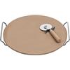Premier Housewares - Pietra per Pizza e Cutter Set con Tagliere in gres/Supporto Cromato, Naturale, Terraglia, Natural, 4 x 35 x 33 cm