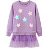 Dioshark Felpa Ragazza Viola Cotone Felpe Stella Maglioni Paillettes Tulle Abiti con Manica Lunga Ragazze Primavera Autunno Girocollo Tulle Abiti Casual Maglia Maglietta per Bambini 3-4 Anni