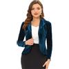 Allegra K Giacca da donna con risvolto dentellato, a maniche lunghe, in velluto, Blu pavone, M