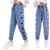 es-uk Jeans per ragazze - Pantaloni casual con elastico in vita con 2 tasche posteriori, pantaloni per bambini, vestiti, Blu, 9-10 Anni