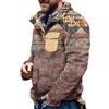 Celucke Felpa da uomo in peluche, maglione di lana con stampa etnica, doppio lato con tasche, maglione senza cappuccio, maglione invernale a maniche lunghe, con bottoni, maglione caldo, marrone, L