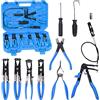 GLARKS G-2600 - Set di 9 pinze per fascette stringitubo flessibili blu, a lunga portata, pinze per cavi, pinze per la rimozione di carburante, olio, acqua, nero, blu