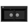 Plados LX8620-N6 Lavello a due vasche 86 x 51 cm Sopratop con fascia miscelatore Serie Lux 86 -20 finitura N6 nanoSTONE DEEP BLACK NERO