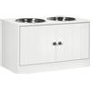 PawHut Ciotole per Cani Rialzate con Armadietto da 44L e 2 Ciotole in Acciaio, 60x30x35.5cm, Bianco|Aosom