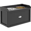 PawHut Ciotole per Cani Rialzate in Acciaio Inox e Legno con Cassetto, 60x30x36cm, Nero