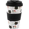 IDRINK®- Tazza in RPET per Caffé con Tappo in Silicone Apribile, Facile da Portare 435 ml, Mug Takeaway Plastica Riciclata 8.7 x 8.7 x 15 cm Ergonomica 435 ml (CATS)