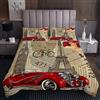 Loussiesd Copriletto per cabina telefonica Torre Eiffel Retro Rosso Racing Car Copriletto Ragazzi Ragazze Parigi Londra Set Trapunta Vecchio Giornale Trapuntato 3 Pz Biancheria da Letto260x240cm
