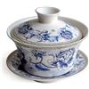 YXHUPOT Gaiwan - Set di tazze da tè Sancai in porcellana bianca e blu, con coperchio e piattino, motivo peonia appariscente (200 ml)