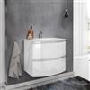 Mielearredo Mobile Bagno Sospeso Curvo SURF cm.70 con Lavabo in Resina, Cassetti e Specchio colore Bianco Lucido/Blu Petrolio
