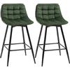 HOMCOM Set 2 Sgabelli da Bar con Schienale e Poggiapiedi, Sedie Imbottite Alte Stile Nordico in Metallo e Velluto, Verde, 45x47x84cm