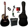 strumentimusicalitop Chitarra Acustica Elettrificata Roundback Nera Elettroacustica Ampli OMAGGI