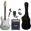 Strumentimusicalitop Kit Chitarra Elettrica Stratocaster Silver Amplificatore Marshall Ms-2