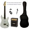 strumentimusicalitop Kit Chitarra Elettrica Stratocaster Bianca Amplificatore Marshall Set Accessori
