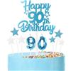 mciskin Set di candele per torta per 90° compleanno blu,90° Decorazioni di compleanno per uomini,Candele numero 90 per torta,blu stella torta con d'argento per decorazioni di festa per uomini e donne