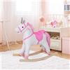StrMy Toys Cavallo Dondolo Unicorno Rosa in Legno e Peluche con suoni musica e movimento