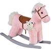 DecHome Cavallo a Dondolo in Peluche e Legno con Suoni Cavalcabile 18+ Mesi Rosa DecHome