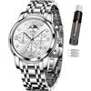 OLEVS Orologio multifunzione da uomo, multi quadrante, impermeabile, luminoso, cronografo, orologio da uomo con data, in acciaio inox, orologio di lusso con fasi lunari, 3652-cinturino bianco e