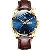 OLEVS Orologio da uomo luminoso e casual in pelle, facile da leggere, al quarzo, con data, impermeabile, blu/nero, analogico, Classico
