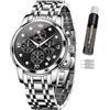 OLEVS Orologio multifunzione da uomo, multi quadrante, impermeabile, luminoso, cronografo, orologio da uomo con data, in acciaio inox, orologio di lusso con fasi lunari, 3652-cinturino bianco,