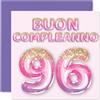 Stuff4 96° Biglietto Auguri Compleanno Donne, Palloncini Glitter Rosa Viola