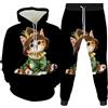 AMCYT Tuta da Jogging in Cotone Felpa con Grafica da Uomo, Tuta per Il Tempo Libero da Gatto, Abbigliamento da casa (3,4XL)
