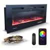 Mobiclinic®, Camino elettrico da parete, 900/1800w, Telecomando e funzione wifi app, Protezione contro il surriscaldamento, 15 colori variabili, Timer, Fury, Per ambienti a partire 25 m2
