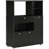HOMCOM Credenza da Cucina in Legno per Microonde con Armadietti, Mensole e Cassetto, 90x40x120 cm, Nero