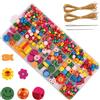 JTgugu 500 perline di legno colorate da infilare, set di gioielli fai da te, perline di legno per bambini, con foro per infilare, per bracciali, collane, regalo per ragazze