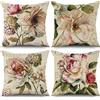 ASDCXZ Federa per cuscino floreale 50 x 50 cm, set di 4, cuscino per divano retrò fiore di rosa beige, federa per cuscino lavabile in poliestere lino tessile tappezzeria