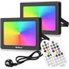 MEIHUA Faretto LED RGB Esterno Proiettore 60W con Telecomando 360 ° 10 Colori 12 Modalità 6 Luminosità Funzione Memoria Timer IP66 Impermeabile Luci LED Colorate per Halloween Natale Giardino 2 pezzi