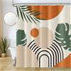 Uiiooazy Tenda Doccia Antimuffa, Tenda da Doccia 180x180cm Boho Style Astratta Foglie di Palma Verdi Arancia Sole Tende da Bagno Tessuto Lavabile Impermeabile Tende per Vasca da Bagno con 12 Anelli