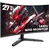 KOORUI Monitor Gaming 27 Pollici, Curvo 1800R 2560X1440 (QHD), 144HZ 1ms Mornito