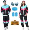Enhenenhen Tuta anni '80 anni '90, da uomo e da donna, anni '80, costume da uomo con accessorio, tuta da jogging, anni '80, costume anni '80, costume da bagno per carnevale, Nero , M