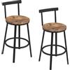 WOLTU Sgabelli Cucina Set di 2, Sgabelli da Bar per Colazione, con Poggiapiedi e Schienale, Struttura in Metallo, Sedile in MDF, Marrone Rustico