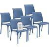 Tomaino - Sedia in Plastica Da Cucina - Set 6 Sedie Plastica Impilabili Con Braccioli Per Esterno e Interno - Sedie per Giardino, Soggiorno, Balcone o Bar - Blu