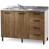 Linea Azzurra Sottolavello 120 Solo Mobile Cucina con 4 Cassetti e 2 Ante in Legno Made in Italy H85xL120xP50 cm Facile da Montare (Noce Naturale)