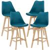 [en.casa] Set di 4 Sgabelli da Bar 4 Sedie Alta con Gambe di Legno Massello di Faggio con Poggiapiedi Seduta Imbottita Cucina/Bar/Ristorante - Turchese