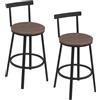 WOLTU Sgabelli Cucina Set di 2, Sgabelli da Bar per Colazione, con Poggiapiedi e Schienale, Struttura in Metallo, Effetto Legno Scuro