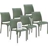Tomaino - Sedia in Plastica Da Cucina - Set 6 Sedie Plastica Impilabili Con Braccioli Per Esterno e Interno - Sedie per Giardino, Soggiorno, Balcone o Bar - Verde