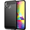 owlhold Cover per Samsung Galaxy A20E, Custodia Spazzolata e Fibra di Carbonio Morbido Silicone TPU Slim Fit Case, Antiurto, Antigraffio, Antiscivolo, Protezione Grado Militare, Nero