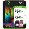 Economink 302XL Cartucce Multipack, 302 cartucce compatibili con cartucce HP 302, 302XL per OfficeJet 3831 5230 3833 3830 DeskJet 3630 3636 3639 Envy 4524 4527 4525 (confezione da 2)