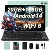 JUEDUR Newest 10 Pollici Android 14 Tablet, 20GB RAM+128GB ROM(1TB TF), Octa-Core, 5G/2.4G WiFi 6, 6000mAh, Widevine L1, BT 5.0, 8MP + 5MP, Tablet PC con Custodia, Tastiera e Mouse - Torrente Verde
